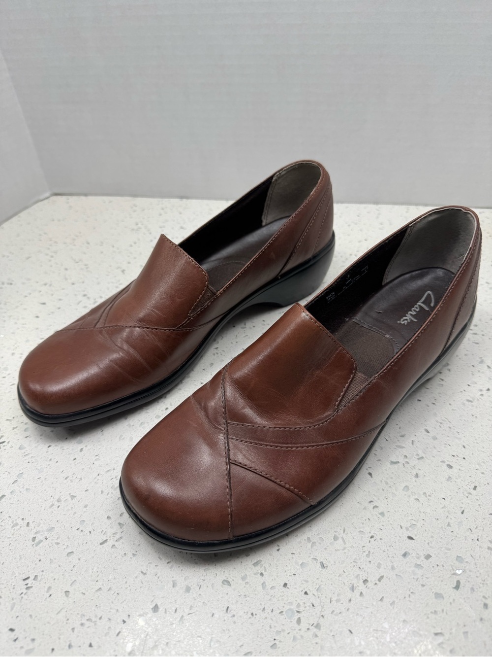 Clarks Brown Leather Slip-On Loafers